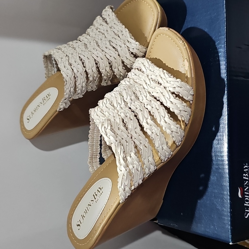 Ladies Saint John's bay white mesh wedge sandals size 6.5